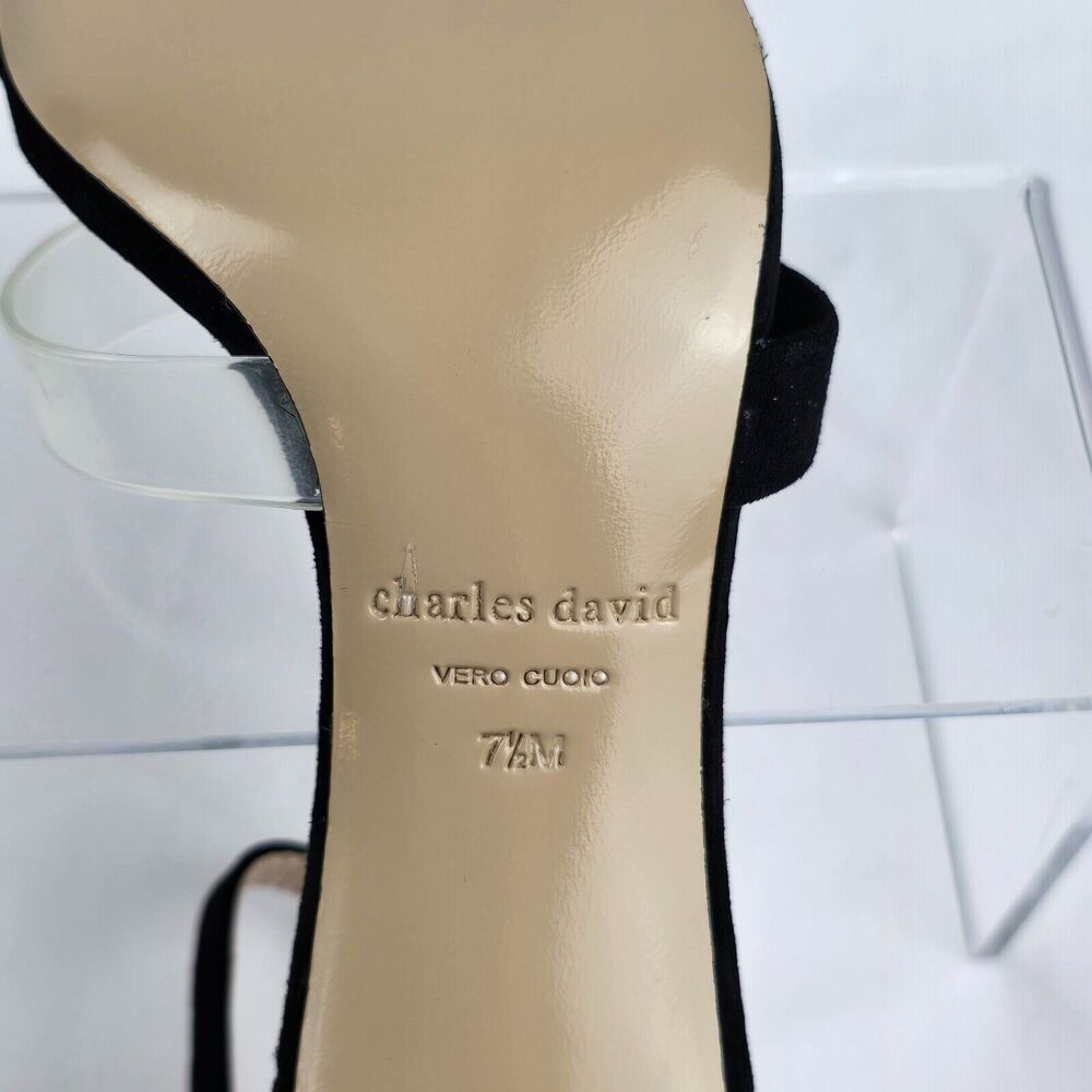 Charles David Sandals Women 7.5 Black Courtney Leather Buckle Heels NIB - Picture 2 of 16